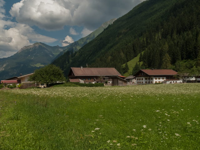 Häuser und Berglandschaft in Gutschau bei Häselgehr