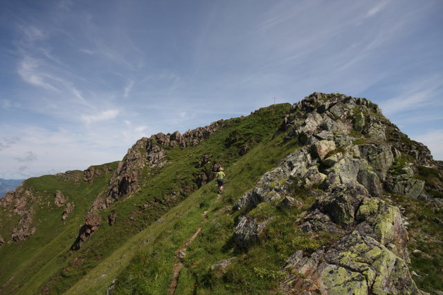 Sommerlicher Felsgrat und Wanderpfad am Wildseeloder