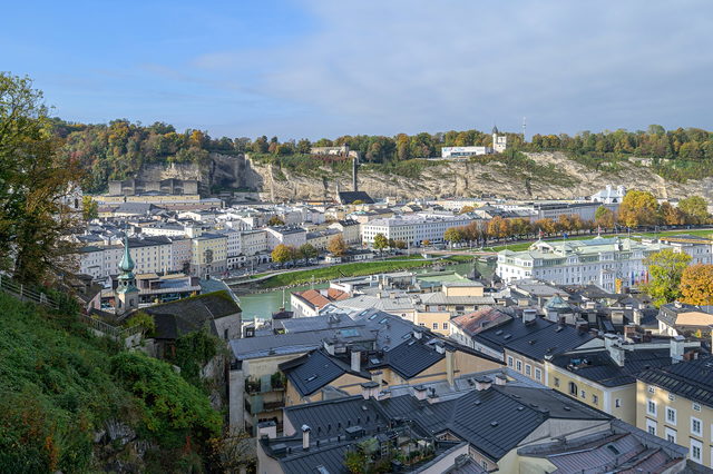 Ausblick vom Kapuzinerberg über Salzburg zum Mönchsberg