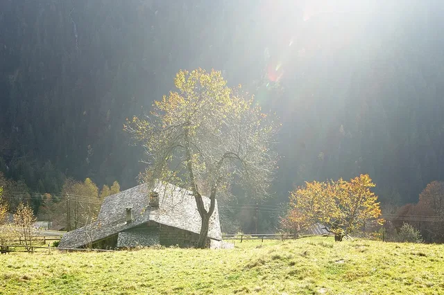 Oberbuchen am Kristberg; die Abstiegsroute führt über diese Maisäßlandschaft.