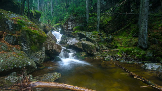Symbolbild: Rißlochwasserfälle mit Felsstufen in der Waldschlucht bei Bodenmais Keine Originalaufnahme dieses Eintrags.