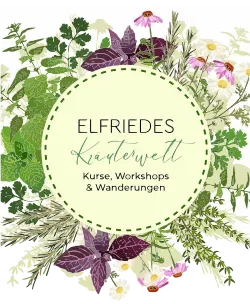 Logo von ELFRIEDES Kräuterwelt mit Kräuterkranz