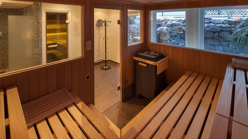 Klassische Sauna mit Blick nach draußen