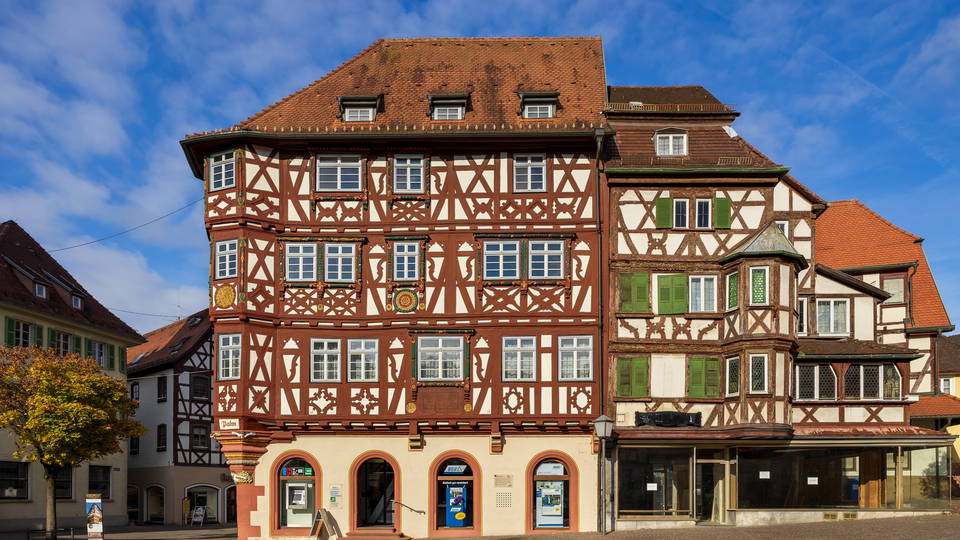 Palmsches Haus und Rosenberger Hof am Mosbacher Marktplatz, Ortsansicht außerhalb der Weihnachtsmarktzeit