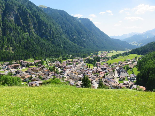 Campitello di Fassa zwischen Bergwiesen und bewaldeten Hängen