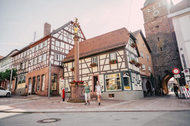 Historische Fachwerkhäuser und Stadttor in Buchen