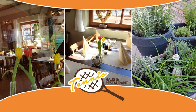 Gastraum und Dekoration des Tennishaus & Restaurant in Sonthofen