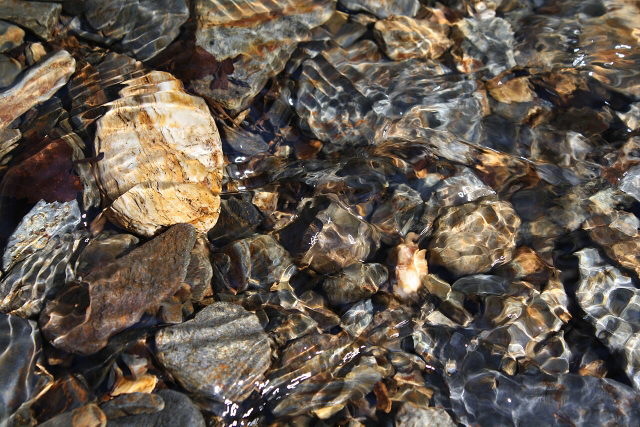 Symbolbild: Klares Bachwasser über Steinen