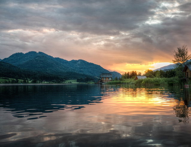 Abendstimmung bei Techendorf am Weissensee als Ortsmotiv