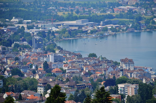Blick über die Dächer von Rorschach auf den Bodensee