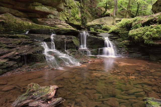 Wasserfall und Sandsteinfelsen in der Monbachschlucht