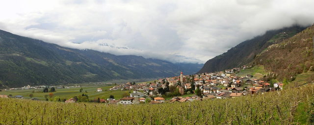 Partschins zwischen Obstgärten und Berghängen