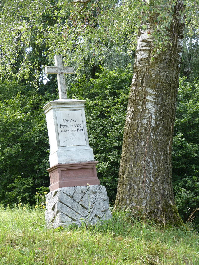 Historisches Feldkreuz unter einer Birke bei Unterkammlach