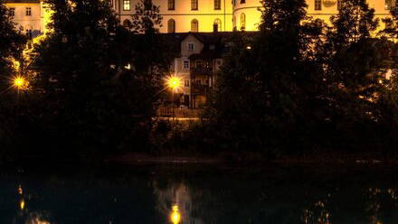 Altstadt Füssen mit Hohem Schloss und St. Mang bei Nacht