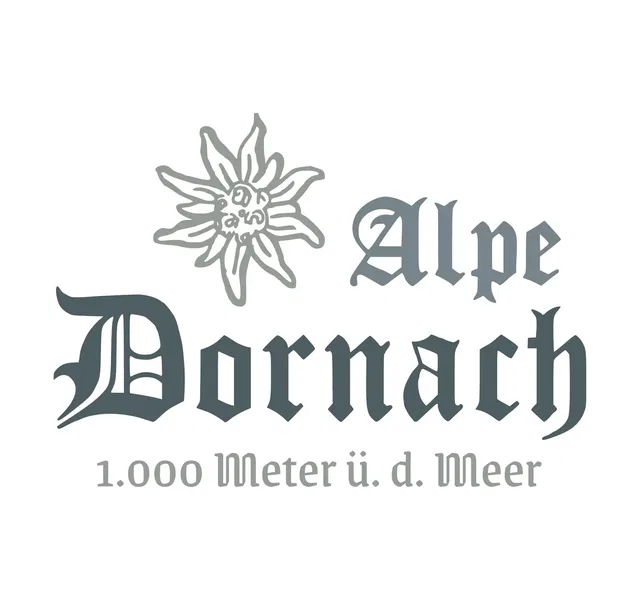 Logo Alpe Dornach mit Edelweiß und Höhenangabe.