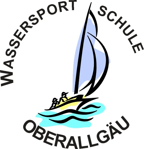 Logo der Wassersportschule Oberallgäu mit Segelboot und zwei Personen auf Wellen